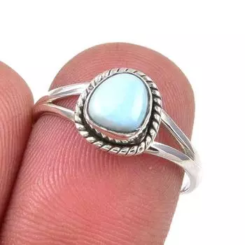 Natural Republic Larimar Gemstone Handmade 925 Sterling Silver Ring Size 7 u8H64