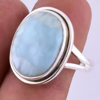 Natural Republic Larimar Gemstone Handmade 925 Sterling Silver Ring S.10 k8a01