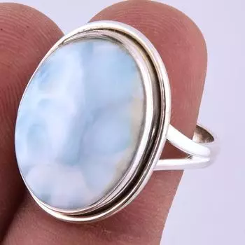 Natural Republic Larimar Gemstone Handmade 925 Sterling Silver Ring S.8.5 V7A97