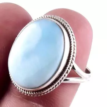 Natural Republic Larimar Gemstone Handmade 925 Sterling Silver Ring S.8 p6B87