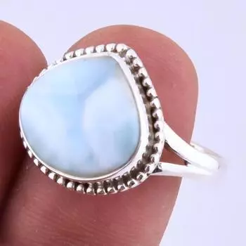 Natural Republic Larimar Gemstone Handmade 925 Sterling Silver Ring S.9.5 i2C23