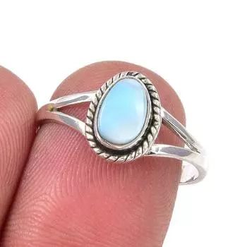 Natural Republic Larimar Gemstone Handmade 925 Sterling Silver Ring Size 8 l2q22