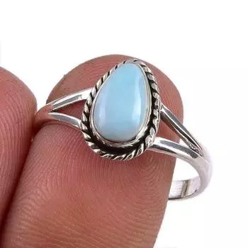 Natural Republic Larimar Gemstone Handmade 925 Sterling Silver Ring Size 9 i1O61