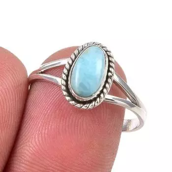 Natural Republic Larimar Gemstone Handmade 925 Sterling Silver Ring Size 9 k0O32