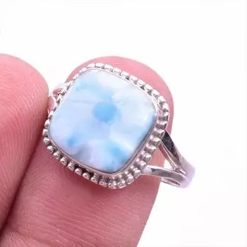 Natural Republic Larimar Gemstone Handmade 925 Sterling Silver Ring Size 10 y7C52