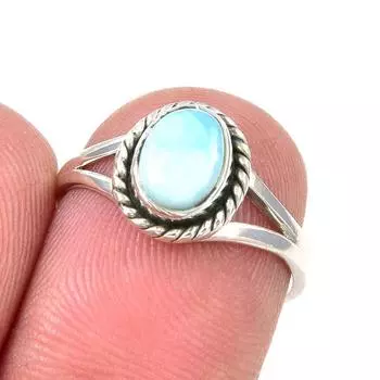 Natural Republic Larimar Gemstone Handmade 925 Sterling Silver Ring Size 6 Y4y62
