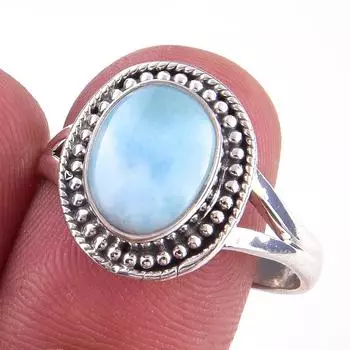 Natural Republic Larimar Gemstone Handmade 925 Sterling Silver Ring Size 10 B1s30