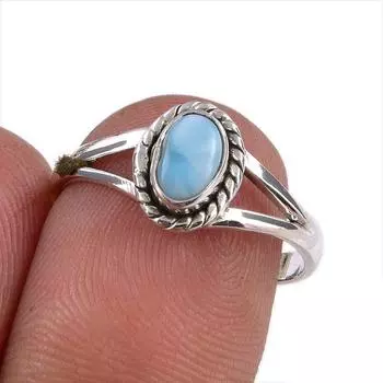 Natural Republic Larimar Gemstone Handmade 925 Sterling Silver Ring Size 7 h9B49