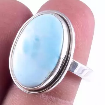 Natural Republic Larimar Gemstone Handmade 925 Sterling Silver Ring S.8.5 D2s29