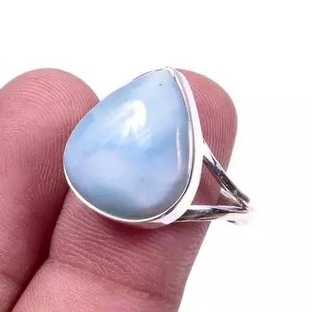 Natural Republic Larimar Gemstone Handmade 925 Sterling Silver Ring Size 10 y0o77