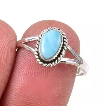 Natural Republic Larimar Gemstone Handmade 925 Sterling Silver Ring Size 8 W3W16