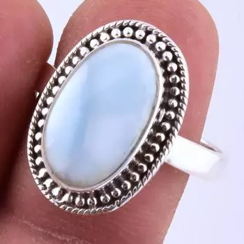 Natural Republic Larimar Gemstone Handmade 925 Sterling Silver Ring S.9 S9V79