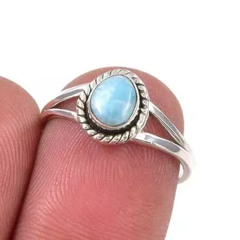Natural Republic Larimar Gemstone Handmade 925 Sterling Silver Ring Size 6 L3l37