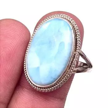 Natural Republic Larimar Gemstone Handmade 925 Sterling Silver Ring Size 10 W4E65