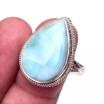 Natural Republic Larimar Gemstone Handmade 925 Sterling Silver Ring Size 10 C3s09