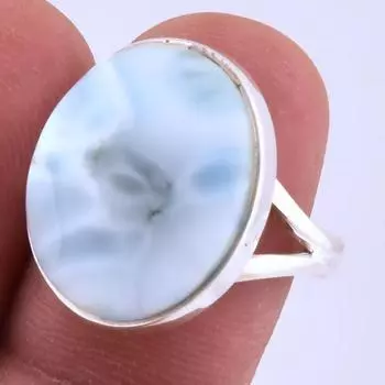 Natural Republic Larimar Gemstone Handmade 925 Sterling Silver Ring S.7.5 I7K69