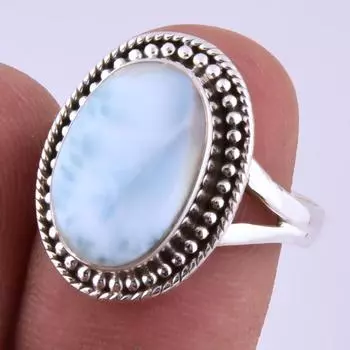 Natural Republic Larimar Gemstone Handmade 925 Sterling Silver Ring S.8 U7P54