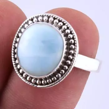 Natural Republic Larimar Gemstone Handmade 925 Sterling Silver Ring S.6 V3E53