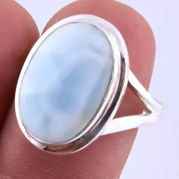 Natural Republic Larimar Gemstone Handmade 925 Sterling Silver Ring S.7 z8q58