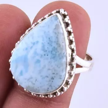 Natural Republic Larimar Gemstone Handmade 925 Sterling Silver Ring S.8 z1B53