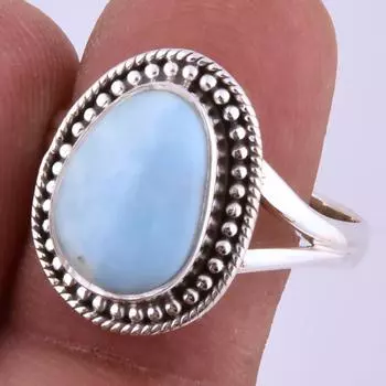 Natural Republic Larimar Gemstone Handmade 925 Sterling Silver Ring S.9.5 k3f14