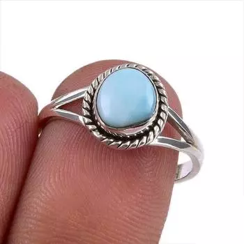 Natural Republic Larimar Gemstone Handmade 925 Sterling Silver Ring Size 7 M9n58