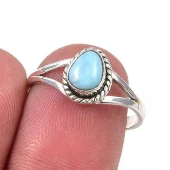 Natural Republic Larimar Gemstone Handmade 925 Sterling Silver Ring Size 8 S8I31