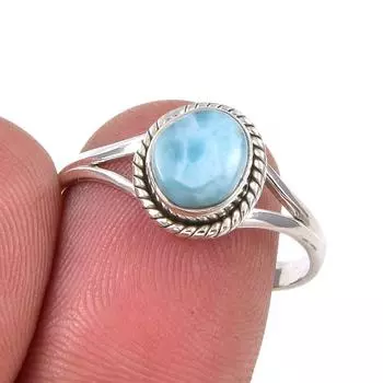 Natural Republic Larimar Gemstone Handmade 925 Sterling Silver Ring S.8.5 G1Z65