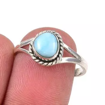 Natural Republic Larimar Gemstone Handmade 925 Sterling Silver Ring S.7.5 t4P67
