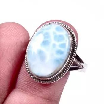Natural Republic Larimar Gemstone Handmade 925 Sterling Silver Ring Size 10 V6Z30