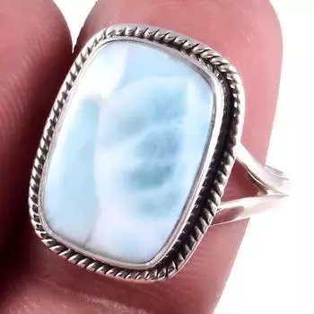 Natural Republic Larimar Gemstone Handmade 925 Sterling Silver Ring S.8 o6D92