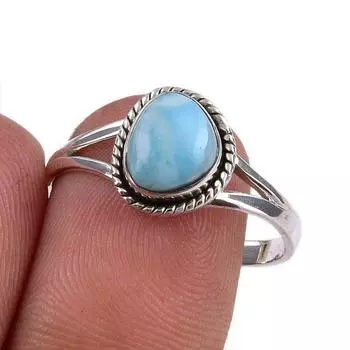 Natural Republic Larimar Gemstone Handmade 925 Sterling Silver Ring Size 9 b3J80