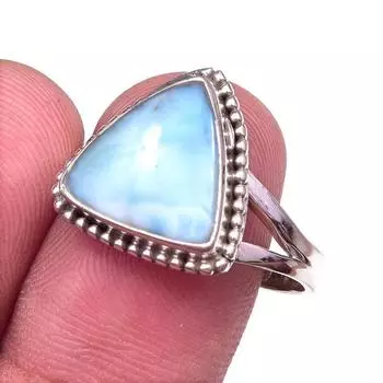 Natural Republic Larimar Gemstone Handmade 925 Sterling Silver Ring Size 10 K9U59
