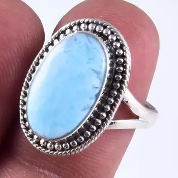 Natural Republic Larimar Gemstone Handmade 925 Sterling Silver Ring S.7.5 w3M02