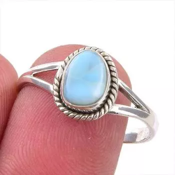 Natural Republic Larimar Gemstone Handmade 925 Sterling Silver Ring S.8.5 U5d83