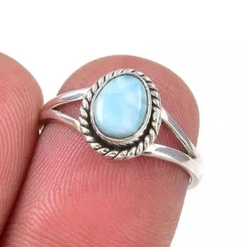 Natural Republic Larimar Gemstone Handmade 925 Sterling Silver Ring S.5.5 d8O16