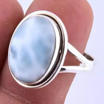 Natural Republic Larimar Gemstone Handmade 925 Sterling Silver Ring S.9 e6q05