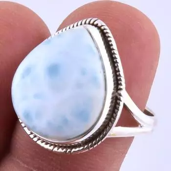 Natural Republic Larimar Gemstone Handmade 925 Sterling Silver Ring S.8 E5G40