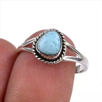 Natural Republic Larimar Gemstone Handmade 925 Sterling Silver Ring S.7.5 f3s91