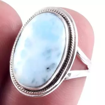 Natural Republic Larimar Gemstone Handmade 925 Sterling Silver Ring S.6 Q0w28