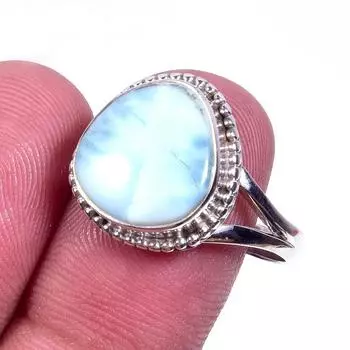 Natural Republic Larimar Gemstone Handmade 925 Sterling Silver Ring Size 10 e6Z05
