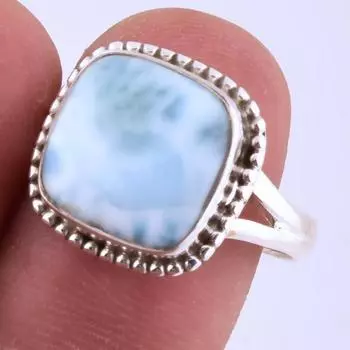 Natural Republic Larimar Gemstone Handmade 925 Sterling Silver Ring S.8.5 N1c78