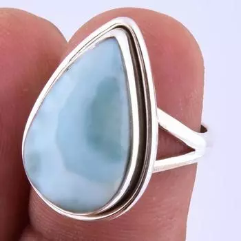 Natural Republic Larimar Gemstone Handmade 925 Sterling Silver Ring S.6 P7J79