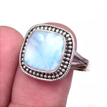 Natural Republic Larimar Gemstone Handmade 925 Sterling Silver Ring Size 10 d2a56