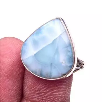 Natural Republic Larimar Gemstone Handmade 925 Sterling Silver Ring Size 10 N0f68