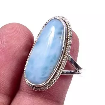 Natural Republic Larimar Gemstone Handmade 925 Sterling Silver Ring Size 10 R5J16