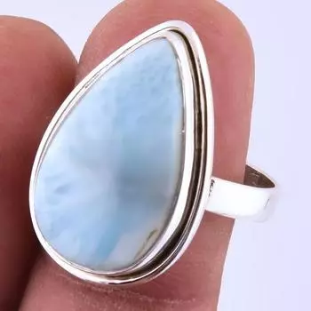 Natural Republic Larimar Gemstone Handmade 925 Sterling Silver Ring S.9 P2d02