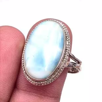 Natural Republic Larimar Gemstone Handmade 925 Sterling Silver Ring Size 10 Z6v37