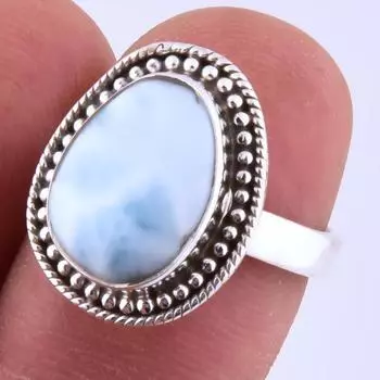 Natural Republic Larimar Gemstone Handmade 925 Sterling Silver Ring S.6 h6o77