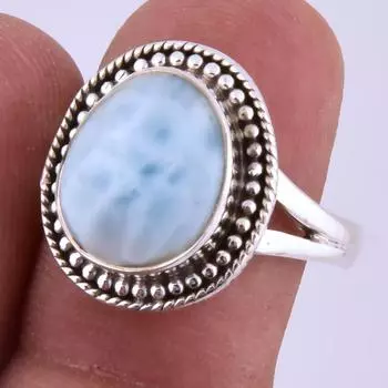 Natural Republic Larimar Gemstone Handmade 925 Sterling Silver Ring S.7.5 a1V94
